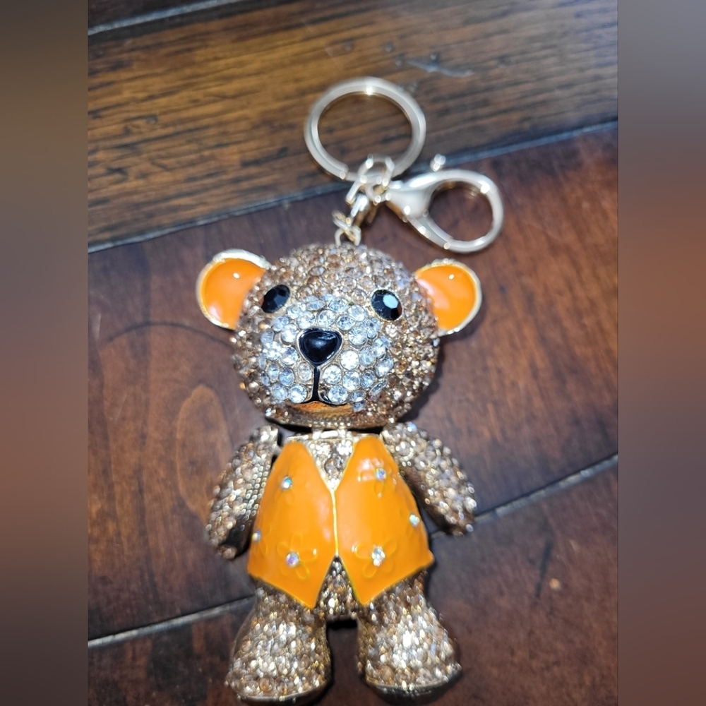 Sparkling Bear Bag Charm with Orange Accents Large - Picture 4 of 4